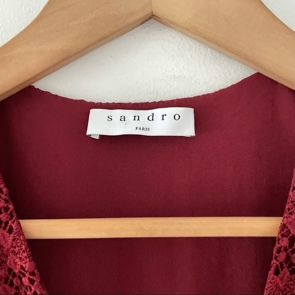 Sandro Bordeaux Guipure Crochet Lace Mini Dress Red - Picture 12 of 16